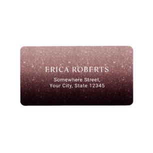 Modern Burgundy Red & Rose Gold Glitzer Ombre Adressaufkleber
