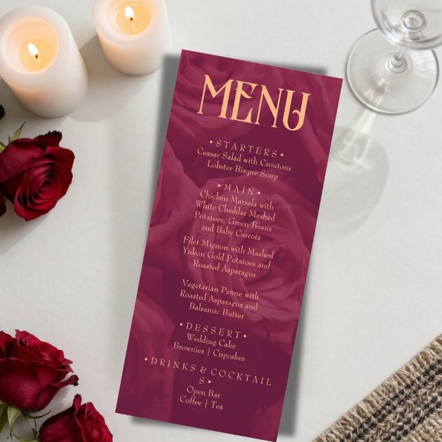 Modern Burgundy Retro Whimsical Fun Wedding menu  Menükarte (Von Creator hochgeladen)