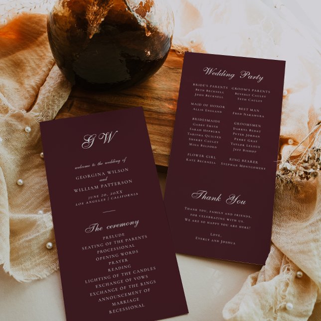 Modern Burgundy Wedding Program Programm (Von Creator hochgeladen)