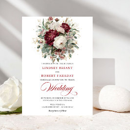 Modern Burgundy White Gold Floral Wedding Invite Einladung
