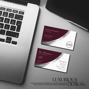 Modern Burgundy White mit Silver Decoder und Logo Visitenkarte