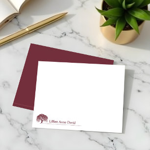Modern Burgundy Willow Tree Logo Personalisiert Mitteilungskarte