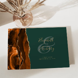 Modern Burnt Orange Agate Gold Script Green Gästebuch