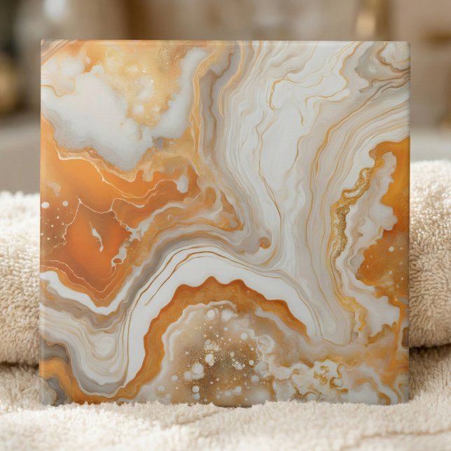 Modern Burnt Orange and Gold Liquid Marble Agate Fliese (Von Creator hochgeladen)