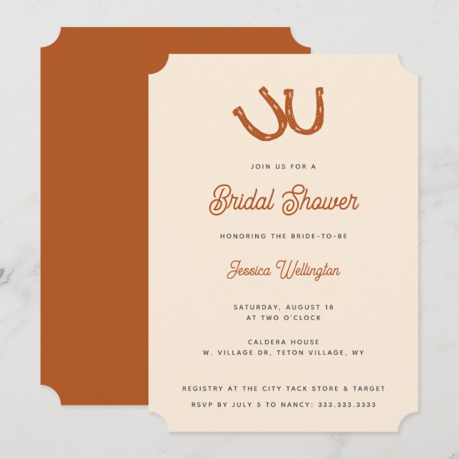 Modern Burnt Orange Cowgirl Cowboy Brautparty Einladung (Vorne/Hinten)