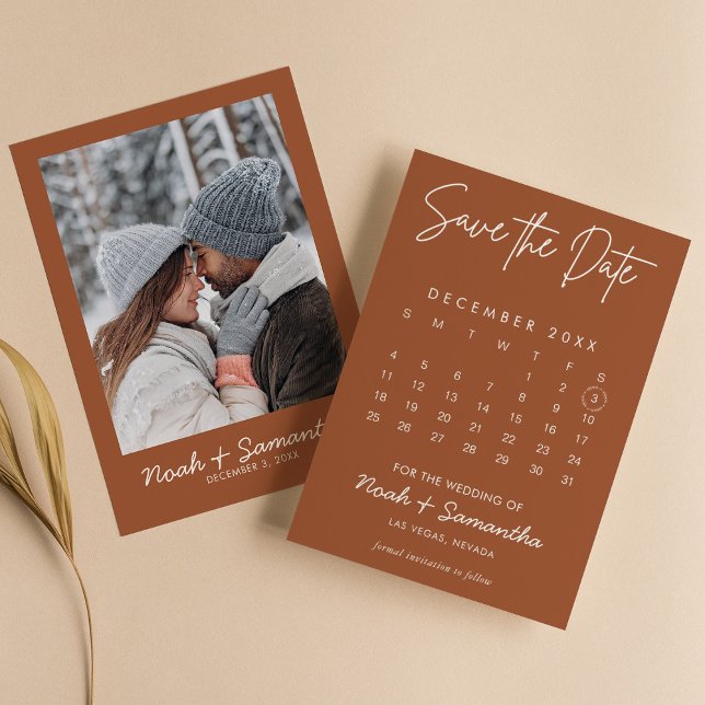 Modern Burnt Orange Minimalistisch Foto Calendar B Save The Date (Von Creator hochgeladen)