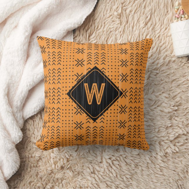 Modern Burnt Orange Mudcloth African Monogram Kissen (Decke)
