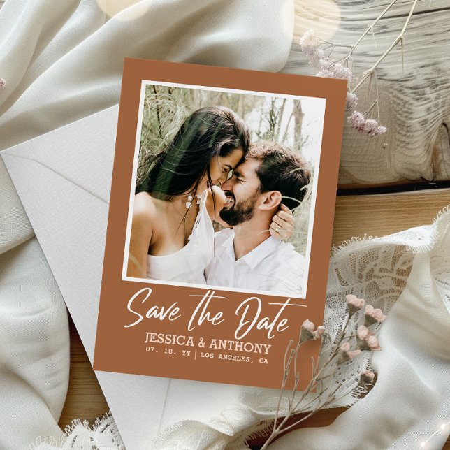 Modern Burnt Orange QR Code Save the Date Hochzeit Einladung (Save time and reduce wedding planning stress with this QR code Save the Date card.)