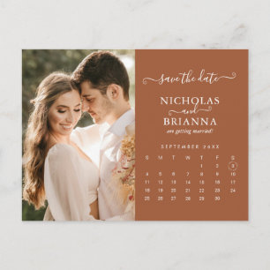 Modern Burnt Orange Save the Date Foto Calendar Postkarte
