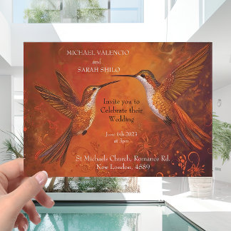 Modern Burnt Orange Terracotta Hummingbird Wedding Einladung