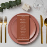 Modern Burnt Orange Terracotta Monogram Wedding    Menükarte<br><div class="desc">A navy blue and white elegant minimalist chic wedding terracotta dinner menu. Which features chic template design of burnt orange background and white typography . And monogram or initials at the top  and white stripes at the bottom and top.</div>
