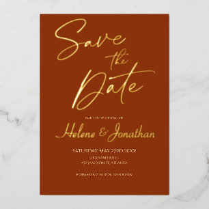 Modern Burnt Orange Terracotta Save the Date Folieneinladung