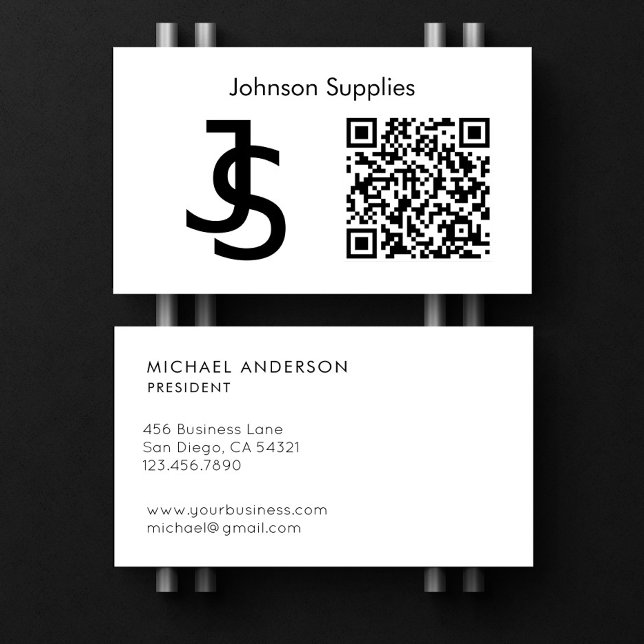 Modern Business Custom Monogram Logo und QR Code Visitenkarte (Von Creator hochgeladen)