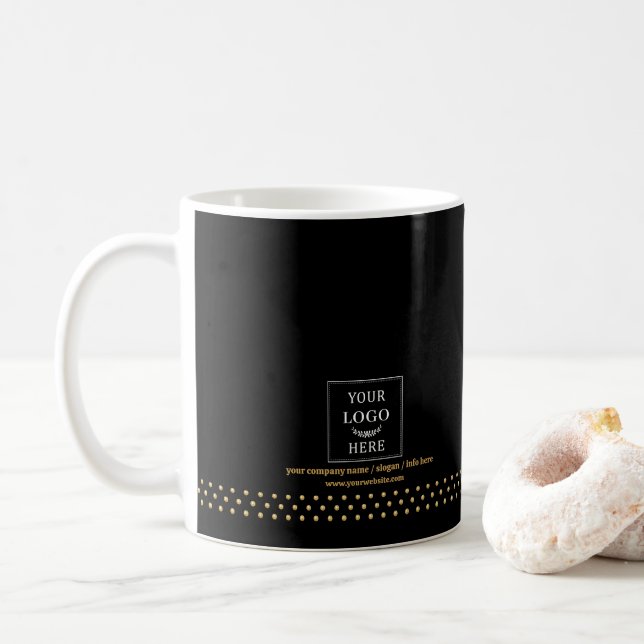 Modern Business Logo Black Gold Dots Branded Kaffeetasse (Mit Donut)