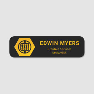 Modern-Business-Logo Black Orange Hexa Name Tag Namensschild