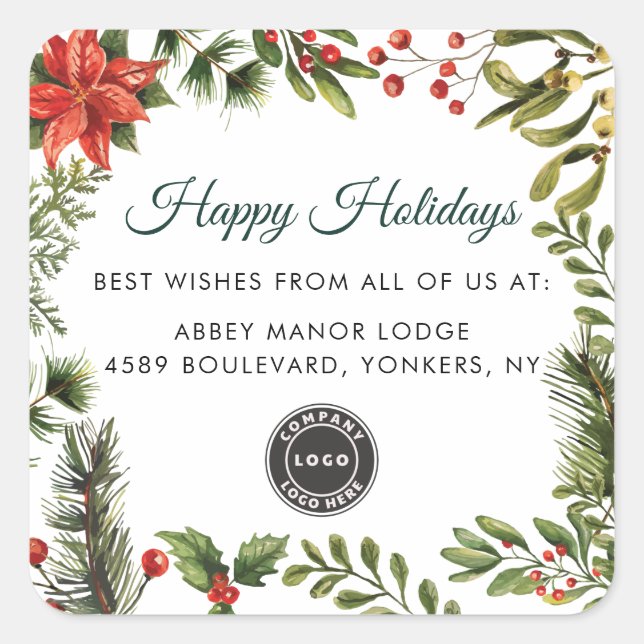 Modern Business Logo Christmas Holidays Quadratischer Aufkleber (Vorderseite)