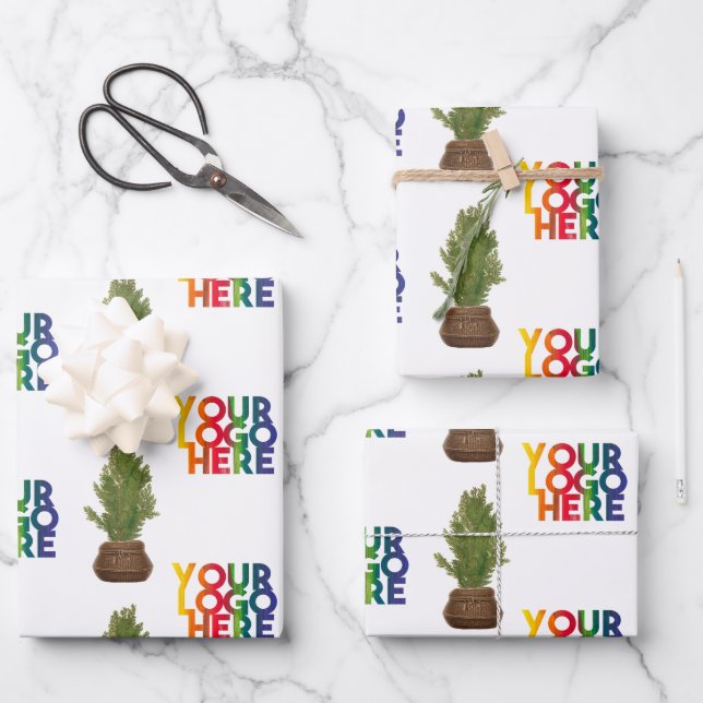 Modern Business Logo Christmas Tree Holiday Geschenkpapier Set (Vorderseite)