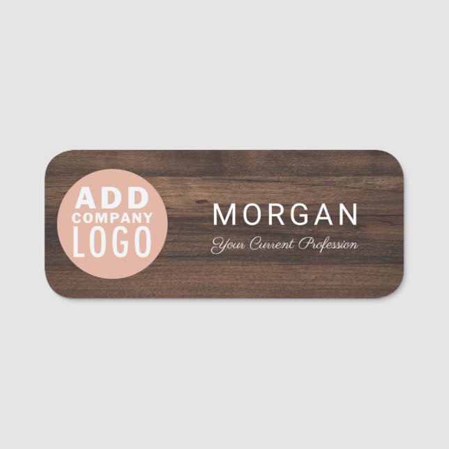 Modern Business Logo Rustic Wood Look Employees Namensschild (Vorderseite)