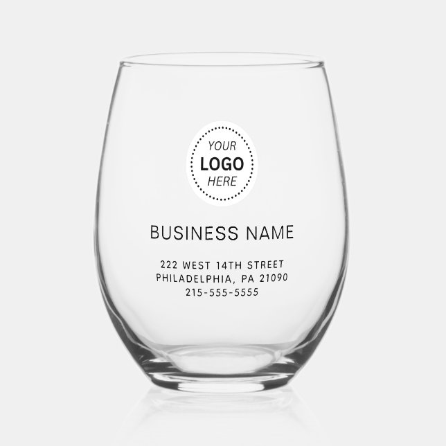 Modern Business Name oder Logo Stemless Wine Glass Weinglas Ohne Stiel (Vorderseite)