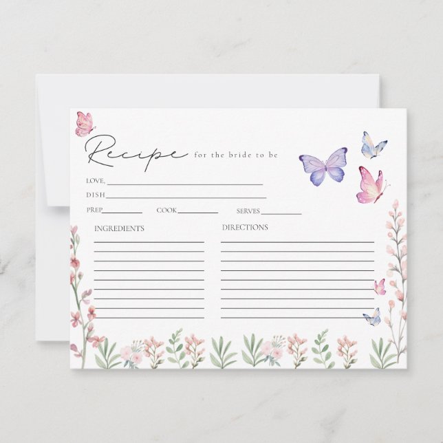 Modern Butterflies Bridal Shower Recipe Card  Einladung (Vorderseite)