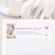 Modern Butterflies Purple Floral  Return Address