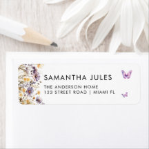 Modern Butterflies Purple Floral  Return Address