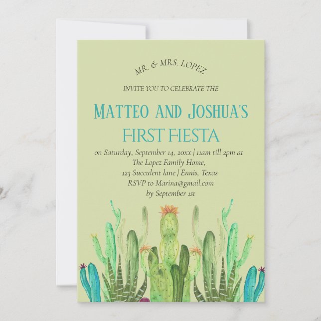 Modern Cactus Boy First Fiesta Geburtstag Einladung (Vorderseite)