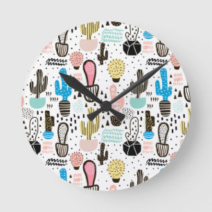 Modern Cactus Geometric Muster Runde Wanduhr