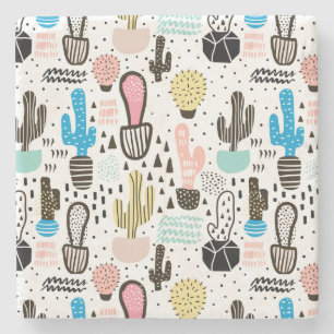 Modern Cactus Geometric Muster Steinuntersetzer