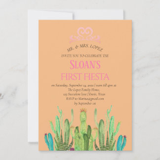 Modern Cactus Tiara First Fiesta Birthday Einladung
