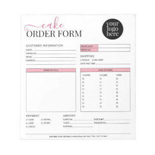 Modern Cake Cupcake Bäckerei Rosa Bestellformular Notizblock