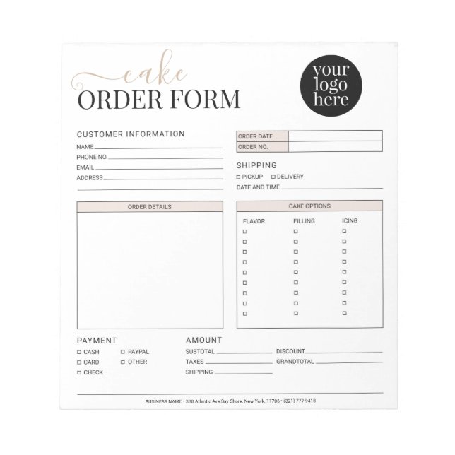 Modern Cake Cupcake Bakery Beige Bestellformular Notizblock (Vorderseite)