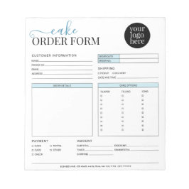 Modern Cake Cupcake Bakery Blue Order Form Notizblock