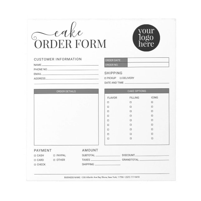 Modern Cake Cupcake Bakery Grau Bestellformular Notizblock (Vorderseite)