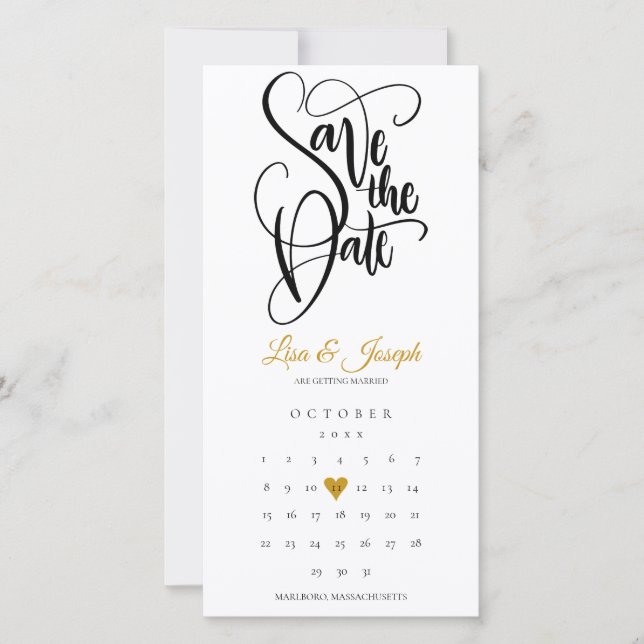 Modern Calendar Gold Liebe Herz Save The Date (Vorderseite)