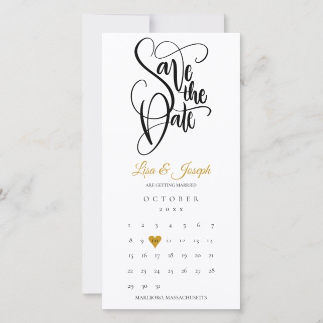 Modern Calendar Gold Liebe Herz Save The Date (Vorderseite)