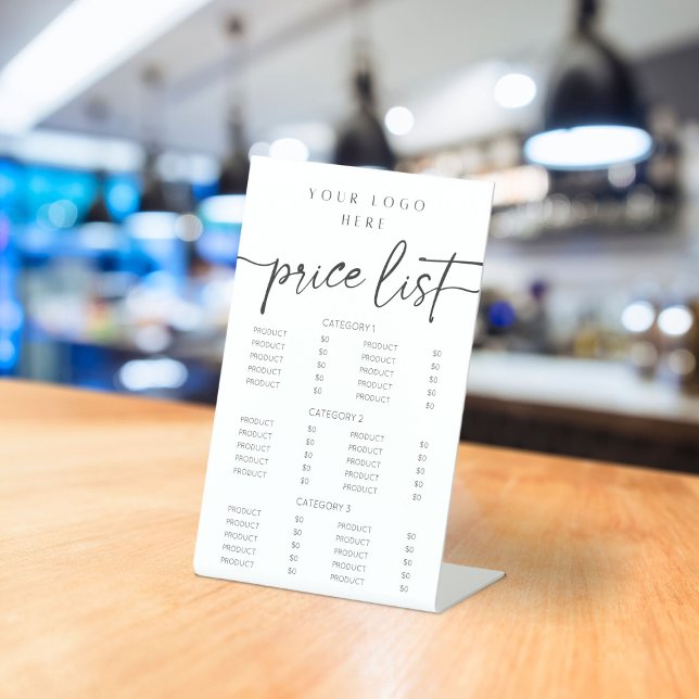 Modern Calligrafy Price List Pedestal Sign Sockelschild (Von Creator hochgeladen)