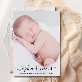 Modern Calligraphy Birth of a Baby Girl Ankündigung