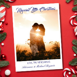 Modern Calligraphy Blue Married Little Christmas Feiertagskarte