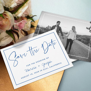 Modern calligraphy Blue Non-Photo Save The Date