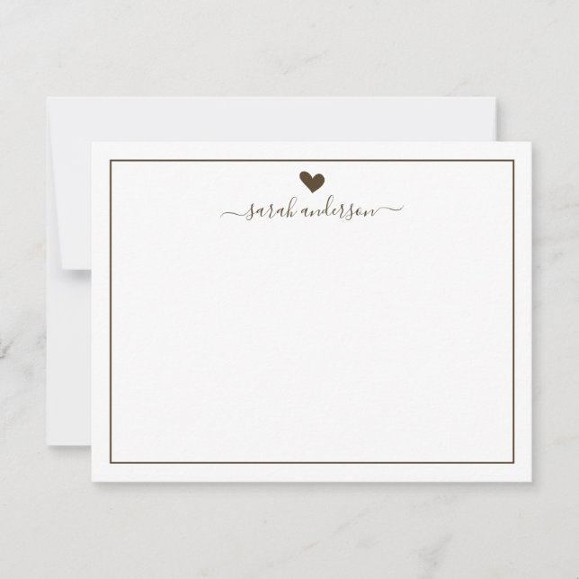 Modern Calligraphy Brown Heart Personalized Mitteilungskarte (Vorderseite)