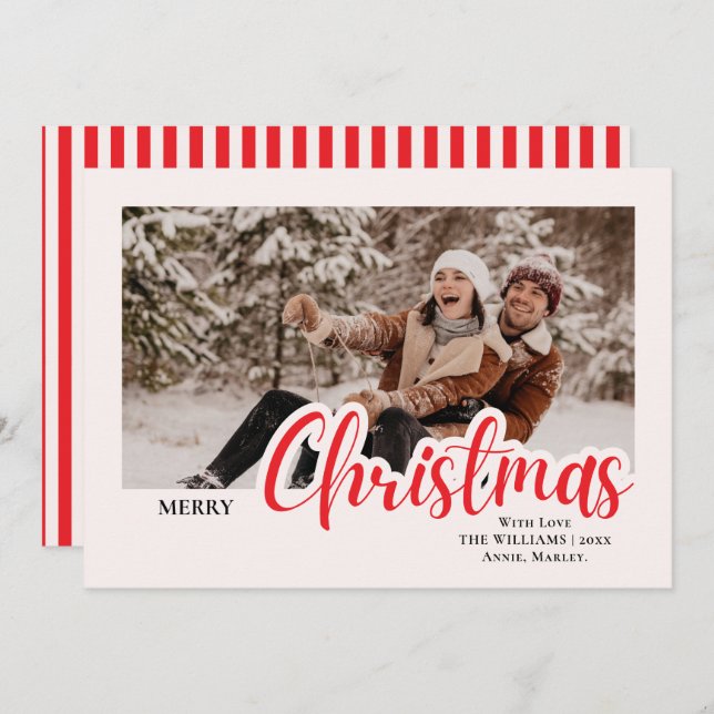 Modern Calligraphy Family Christmas Photo Feiertagskarte (Vorne/Hinten)