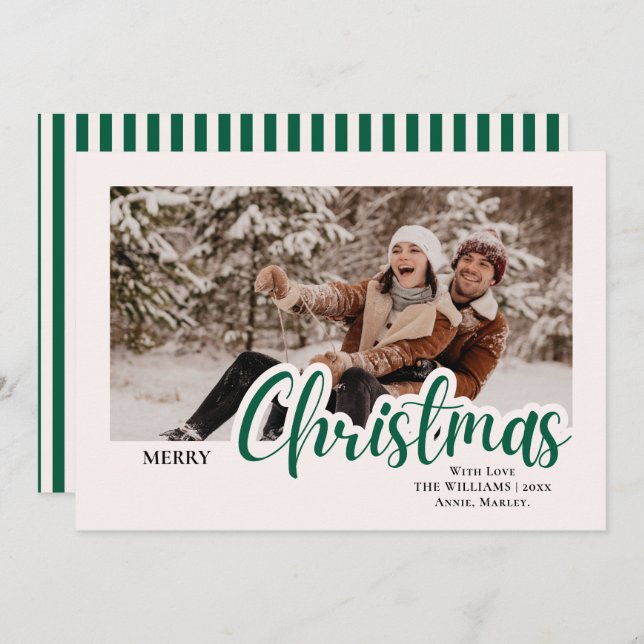 Modern Calligraphy Family Christmas Photo Feiertagskarte (Vorne/Hinten)
