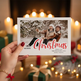 Modern Calligraphy Family Christmas Photo Feiertagskarte