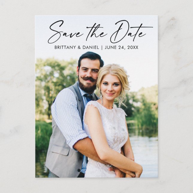 Modern Calligraphy Ink Pen Save the Date Foto Postkarte (Vorderseite)