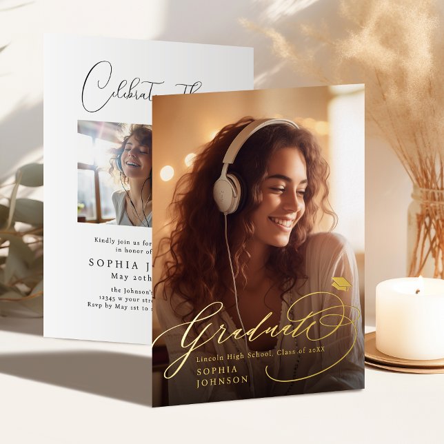 Modern Calligraphy Photo Graduation Announcement Folieneinladung (Modern Calligraphy Photo Graduation Announcement)