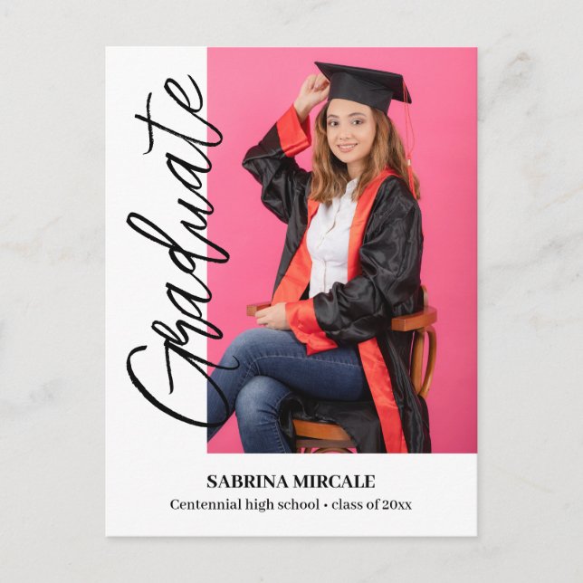 Modern Calligraphy Photo Graduation Invitation Einladungspostkarte (Vorderseite)