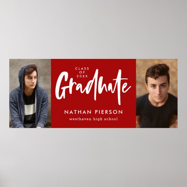 Modern Calligraphy Red Two Foto Abschluss Poster (Vorne)