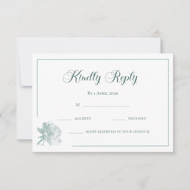Modern Calligraphy Sage Green Floral Wedding RSVP  Mitteilungskarte (Vorderseite)
