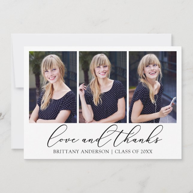 Modern Calligraphy Script 3 Foto Abschluss Dankeskarte (Vorderseite)